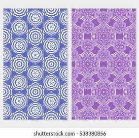 set of seamless floral geometric pattern. For invitation, design wallpaper. Vector illustration. Silver, purple color