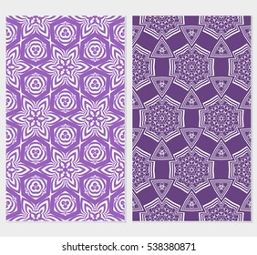 set of seamless floral geometric pattern. For invitation, design wallpaper. Vector illustration. Silver, purple color