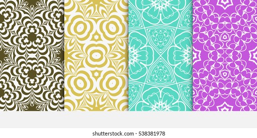set of seamless floral geometric pattern. For invitation, design wallpaper. Vector illustration.
