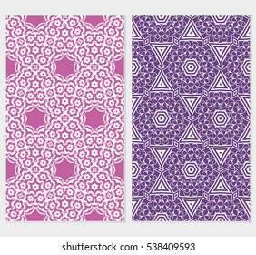 set of seamless floral geometric pattern. For invitation, design wallpaper. Vector illustration. Silver, purple color