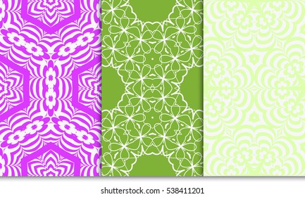 set of seamless floral geometric pattern. For invitation, design wallpaper. Vector illustration. Silver, pink, green color