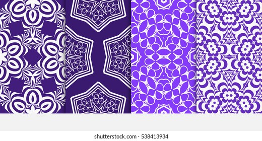 set of seamless floral geometric pattern. For invitation, design wallpaper. Vector illustration. Silver, purple color