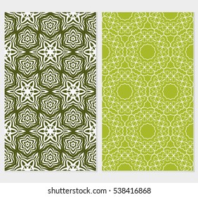 set of seamless floral geometric pattern. For invitation, design wallpaper. Vector illustration. Silver, green color