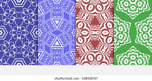 set of seamless floral geometric pattern. For invitation, design wallpaper. Vector illustration. red, green, blue color
