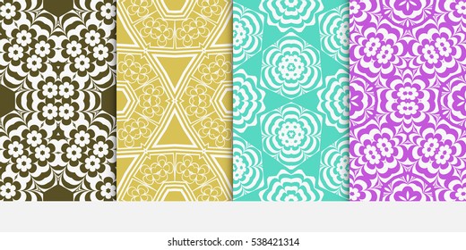 set of seamless floral geometric pattern. For invitation, design wallpaper. Vector illustration.