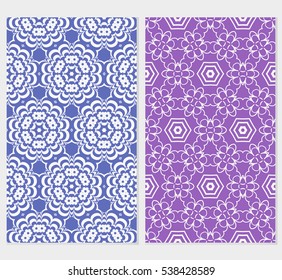 set of seamless floral geometric pattern. For invitation, design wallpaper. Vector illustration. Silver, purple color