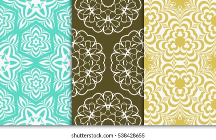 set of seamless floral geometric pattern. For invitation, design wallpaper. Vector illustration.