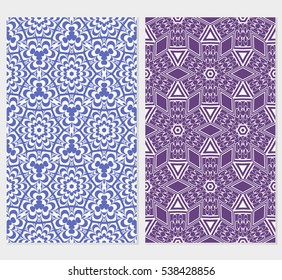 set of seamless floral geometric pattern. For invitation, design wallpaper. Vector illustration. Silver, purple color