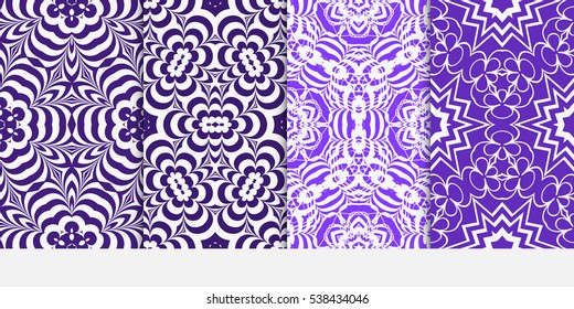 set of seamless floral geometric pattern. For invitation, design wallpaper. Vector illustration. Silver, purple color