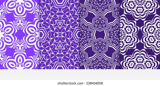 set of seamless floral geometric pattern. For invitation, design wallpaper. Vector illustration. Silver, purple color