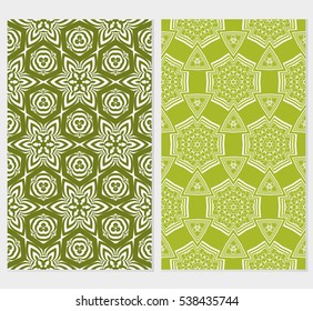 set of seamless floral geometric pattern. For invitation, design wallpaper. Vector illustration. Silver, green color