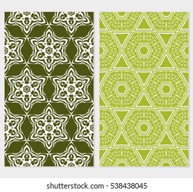 set of seamless floral geometric pattern. For invitation, design wallpaper. Vector illustration. Silver, green color