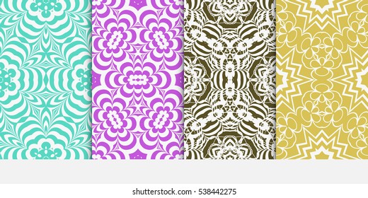 set of seamless floral geometric pattern. For invitation, design wallpaper. Vector illustration.