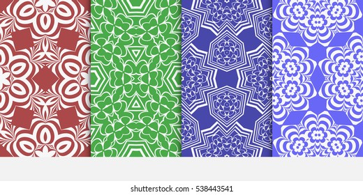 set of seamless floral geometric pattern. For invitation, design wallpaper. Vector illustration. red, green, blue color