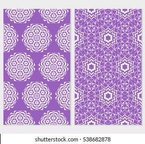 set of seamless floral geometric pattern. For invitation, design wallpaper. Vector illustration. Silver, purple color