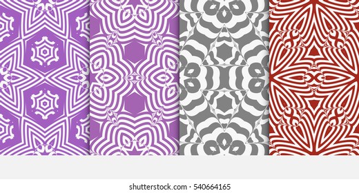 set of seamless floral geometric pattern. For invitation, design wallpaper. Vector illustration. Silver, purple color