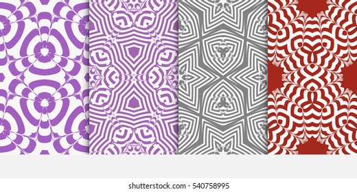 set of seamless floral geometric pattern. For invitation, design wallpaper. Vector illustration. Silver, purple color