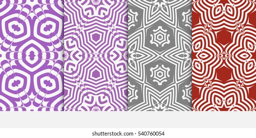 set of seamless floral geometric pattern. For invitation, design wallpaper. Vector illustration. Silver, purple color