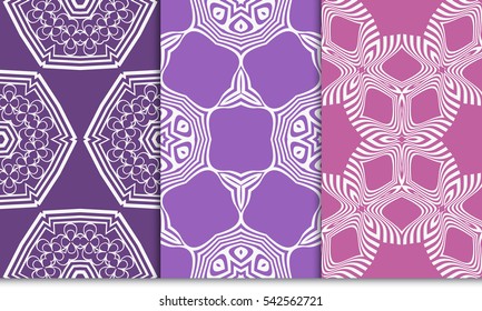 set of seamless floral geometric pattern. purple color. Texture for holiday card, Valentines day, wedding invitation, design wallpaper, web page, banner, flyer. vector illustration.