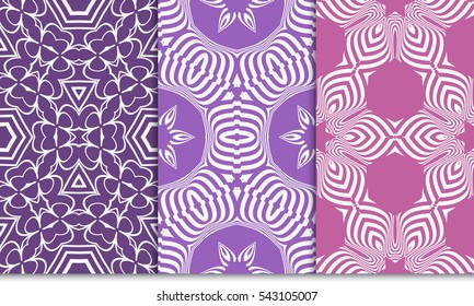 set of seamless floral geometric pattern. purple color. Texture for holiday card, Valentines day, wedding invitation, design wallpaper, web page, banner, flyer. vector illustration.