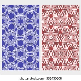 set of seamless floral geometric pattern. For invitation, design wallpaper. Vector illustration. blue, red background