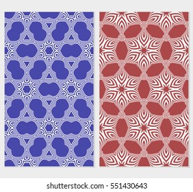 set of seamless floral geometric pattern. For invitation, design wallpaper. Vector illustration. blue, red background