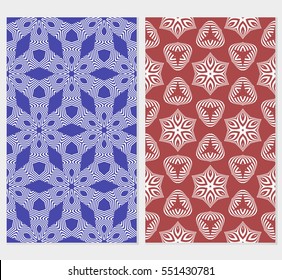 set of seamless floral geometric pattern. For invitation, design wallpaper. Vector illustration. blue, red background