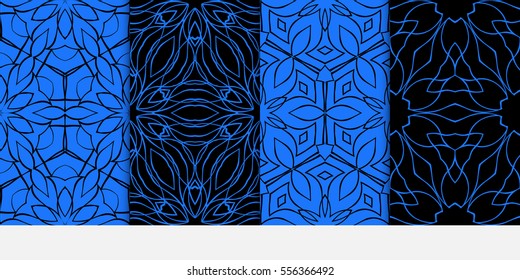 set of seamless floral geometric pattern. For invitation, design wallpaper. Vector illustration. black, blue color