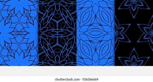 set of seamless floral geometric pattern. For invitation, design wallpaper. Vector illustration. black, blue color