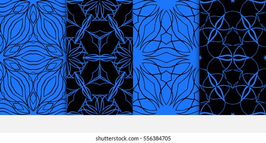 set of seamless floral geometric pattern. For invitation, design wallpaper. Vector illustration. black, blue color