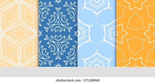 set of seamless floral geometric patterns. Texture for holiday cards, Valentines day, wedding invitations, design wallpaper, pattern fills, web page, banner, flyer. Vector illustration.