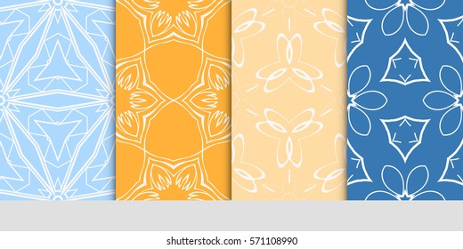 set of seamless floral geometric patterns. Texture for holiday cards, Valentines day, wedding invitations, design wallpaper, pattern fills, web page, banner, flyer. Vector illustration.