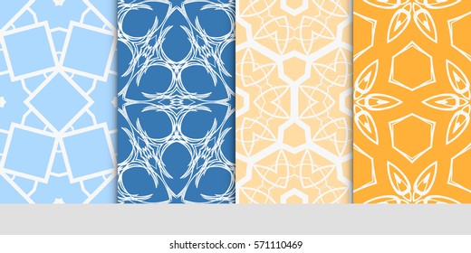 set of seamless floral geometric patterns. Texture for holiday cards, Valentines day, wedding invitations, design wallpaper, pattern fills, web page, banner, flyer. Vector illustration.