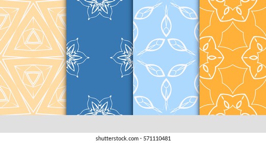 set of seamless floral geometric patterns. Texture for holiday cards, Valentines day, wedding invitations, design wallpaper, pattern fills, web page, banner, flyer. Vector illustration.