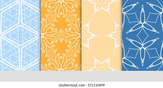 set of seamless floral geometric patterns. Texture for holiday cards, Valentines day, wedding invitations, design wallpaper, pattern fills, web page, banner, flyer. Vector illustration.