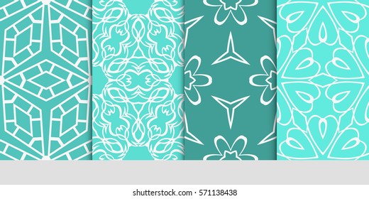 set of seamless floral geometric patterns. Texture for holiday cards, Valentines day, wedding invitations, design wallpaper, pattern fills, web page, banner, flyer. Vector illustration.