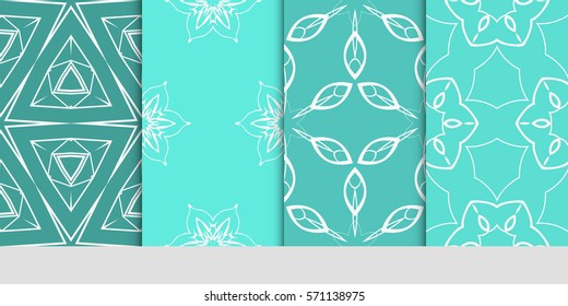 set of seamless floral geometric patterns. Texture for holiday cards, Valentines day, wedding invitations, design wallpaper, pattern fills, web page, banner, flyer. Vector illustration.