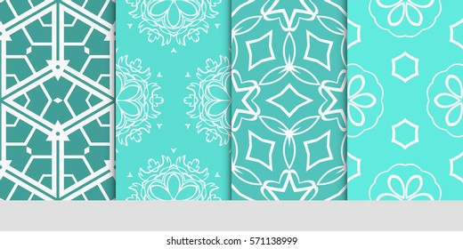 set of seamless floral geometric patterns. Texture for holiday cards, Valentines day, wedding invitations, design wallpaper, pattern fills, web page, banner, flyer. Vector illustration.
