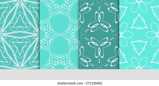 set of seamless floral geometric patterns. Texture for holiday cards, Valentines day, wedding invitations, design wallpaper, pattern fills, web page, banner, flyer. Vector illustration.