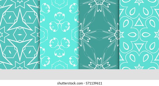 set of seamless floral geometric patterns. Texture for holiday cards, Valentines day, wedding invitations, design wallpaper, pattern fills, web page, banner, flyer. Vector illustration.