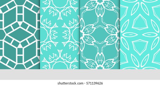set of seamless floral geometric patterns. Texture for holiday cards, Valentines day, wedding invitations, design wallpaper, pattern fills, web page, banner, flyer. Vector illustration.