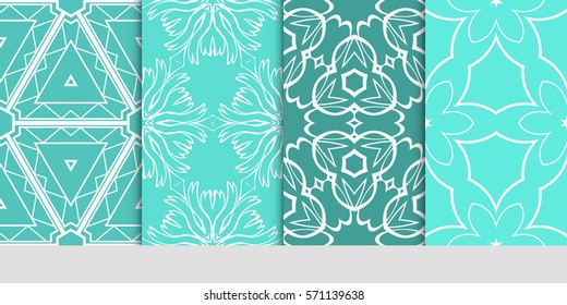 set of seamless floral geometric patterns. Texture for holiday cards, Valentines day, wedding invitations, design wallpaper, pattern fills, web page, banner, flyer. Vector illustration.
