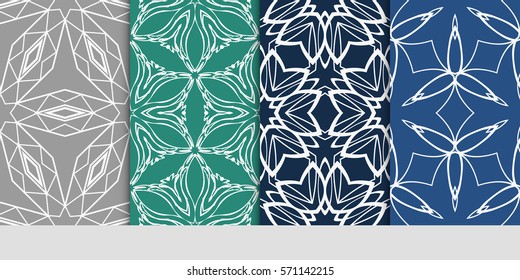 set of seamless floral geometric patterns. Texture for holiday cards, Valentines day, wedding invitations, design wallpaper, pattern fills, web page, banner, flyer. Vector illustration.