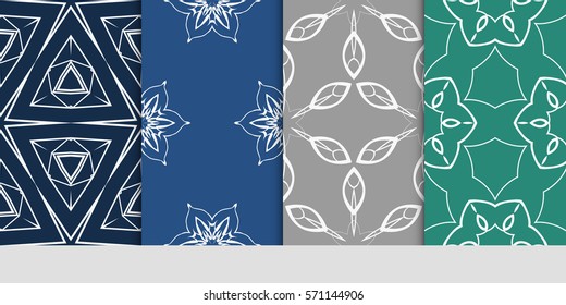 set of seamless floral geometric patterns. Texture for holiday cards, Valentines day, wedding invitations, design wallpaper, pattern fills, web page, banner, flyer. Vector illustration.