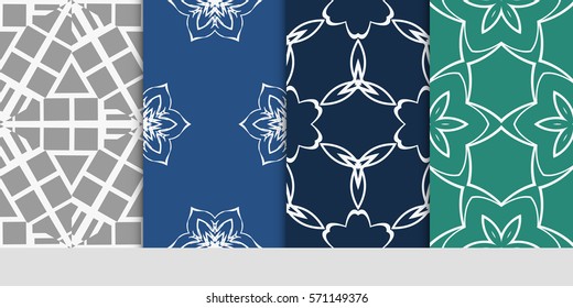 set of seamless floral geometric patterns. Texture for holiday cards, Valentines day, wedding invitations, design wallpaper, pattern fills, web page, banner, flyer. Vector illustration.