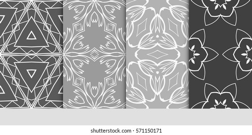 set of seamless floral geometric patterns. Texture for holiday cards, Valentines day, wedding invitations, design wallpaper, pattern fills, web page, banner, flyer. Vector illustration.