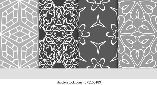 set of seamless floral geometric patterns. Texture for holiday cards, Valentines day, wedding invitations, design wallpaper, pattern fills, web page, banner, flyer. Vector illustration.