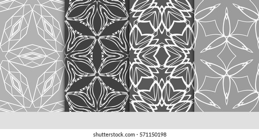 set of seamless floral geometric patterns. Texture for holiday cards, Valentines day, wedding invitations, design wallpaper, pattern fills, web page, banner, flyer. Vector illustration.