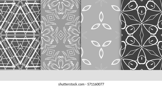 set of seamless floral geometric patterns. Texture for holiday cards, Valentines day, wedding invitations, design wallpaper, pattern fills, web page, banner, flyer. Vector illustration.