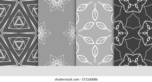 set of seamless floral geometric patterns. Texture for holiday cards, Valentines day, wedding invitations, design wallpaper, pattern fills, web page, banner, flyer. Vector illustration.